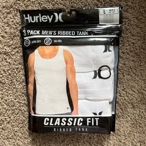 Hurley Men’s Three Pack White Ribbed Tank Tops Classic Fit Size L OG Packaging